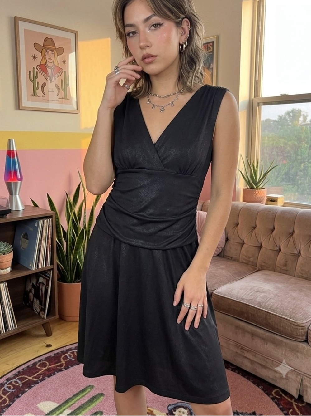 Y2K BLACK GLITTER DRESS